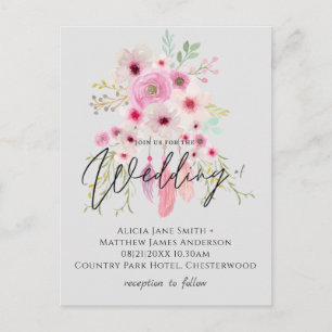 Cartão Postal Casamento do Orçamento Floral da Peste Rosa Mauve
