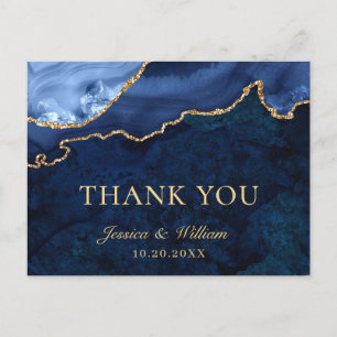 Cartão Postal Casamento Dourado de Agata Azul Moderno Obrigado
