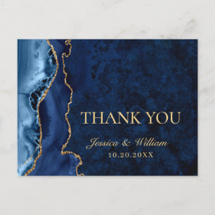 Cartão Postal Casamento Dourado de Agata Azul Moderno Obrigado