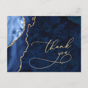 Cartão Postal Casamento Dourado de Agata Azul Moderno Obrigado