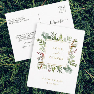 Cartão Postal Casamento Dourado de Natal Botânico Obrigado Cart