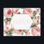 Cartão Postal Casamento Dourado de quadros de Rosas Rosa | RSVP<br><div class="desc">O cartão postal RSVP de casamento floral rosa-rosa do jardim apresenta um quadro geométrico dourado. Para mais personalização, clique no botão "Personalizar" e use nossa ferramenta de design para modificar este modelo. Os estilos de texto e as cores podem ser alterados. Se você precisar de qualquer personalização ou itens correspondentes...</div>