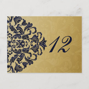 Cartão Postal Casamento Dourado do Marinho de Filigree Elegante