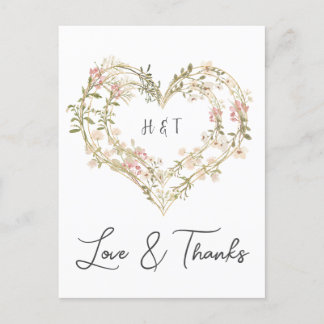Cartão Postal Casamento Dourado Elegante Rosa, Flor Selvagem Obr