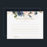 Cartão Postal Casamento Dourado Floral com marinho Blush<br><div class="desc">Este cartão de marinho de casamento floral é perfeito para um casamento rústico. A design apresenta belas flores azuis escuras pintadas manualmente, azuis, marinhos, rosa, pinceladas, douradas e folhagem verde. Estas cartas são perfeitas para um casamento, chá de panela, chá de fraldas, festa de formatura e muito mais. Personalize as...</div>