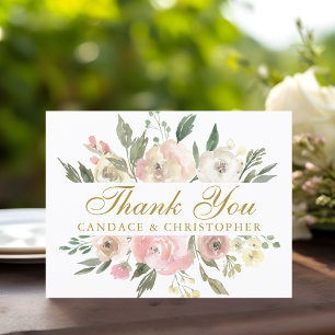 Cartão Postal Casamento Dourado Floral  Elegante Blush