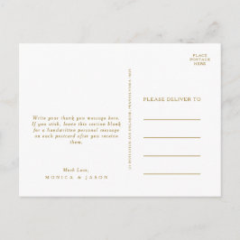 Cartão Postal Casamento Dourado Minimalista Clássico Obrigado Ca