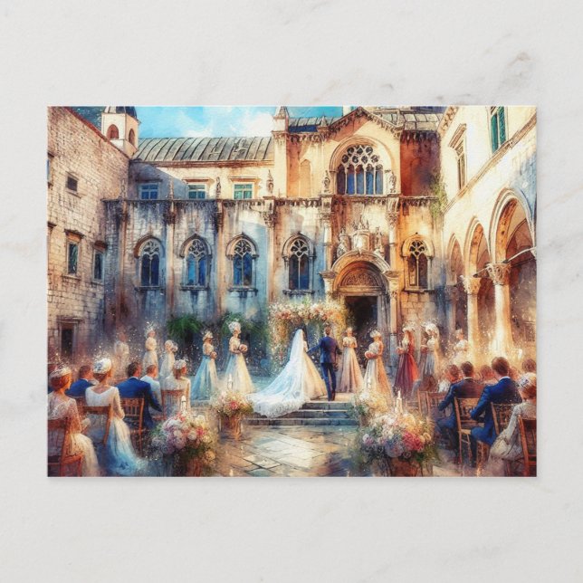 Cartão Postal Casamento Dubrovnik Croácia Sponza Palace (Frente)