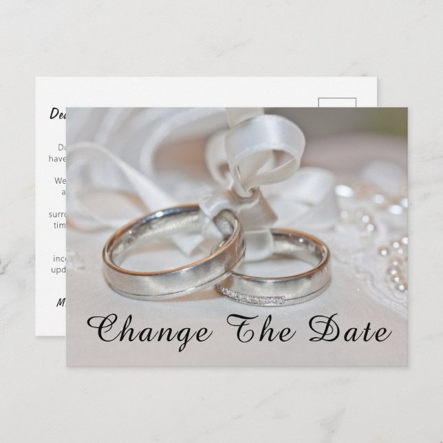Cartão Postal Casamento Elegante Alterar a Data Salvar a data (Frente/Verso)