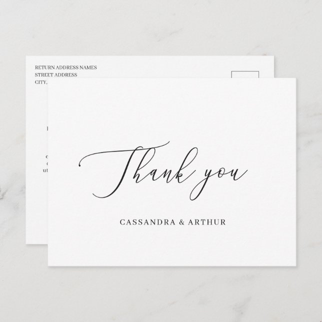 Cartão Postal Casamento Elegante Clássico Simples Obrigado (Frente/Verso)
