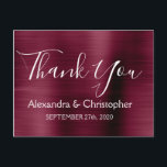 Cartão Postal Casamento Elegante Da Burgundia Roxa Obrigado<br><div class="desc">Cranberry Roxo Faux escovou metal elegante e casamento moderno,  obrigado Cartão-postal. Este cartão postal de agradecimento pode ser personalizado para incluir seu nome e data do casamento. Este cartões de agradecimentos de casamento é parte da coleção Burgundy. Se precisar de um item correspondente,  entre em contato com o designer.</div>