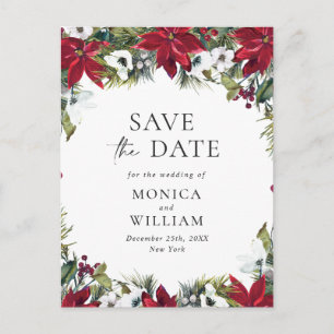 Cartão Postal Casamento Elegante de Poinsettia Vermelha Salvar a