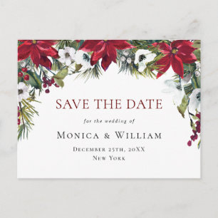 Cartão Postal Casamento Elegante de Poinsettia Vermelha Salvar a