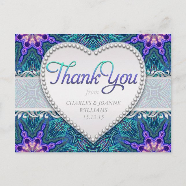 Cartão Postal Casamento Elegante De Teal Roxo Obrigado Cartão-Po (Frente)