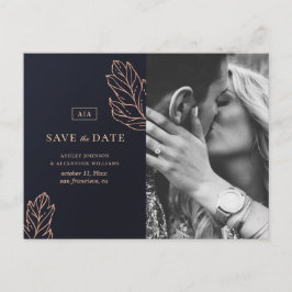 Cartão Postal Casamento elegante dourado naval. Blue Salve o Dia