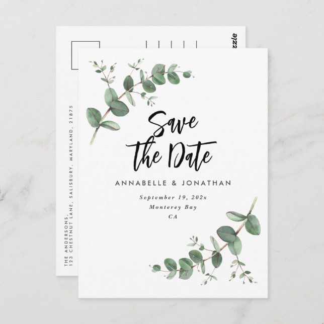 Cartão Postal Casamento elegante e moderno Eucalyptus salva a da (Frente/Verso)