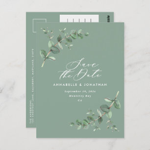 Cartão Postal Casamento elegante e verde Eucalyptus guarde a dat