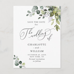 Cartão Postal Casamento Elegante Eucalyptus Greenery Salvar a Da