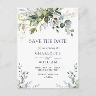 Cartão Postal Casamento Elegante Eucalyptus Greenery Salvar a Da
