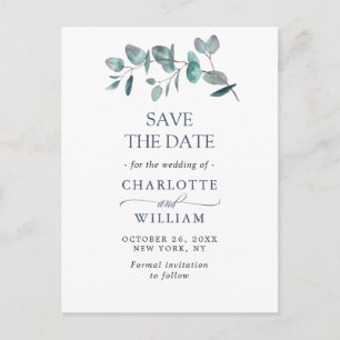 Cartão Postal Casamento Elegante Eucalyptus Greenery Salvar a Da