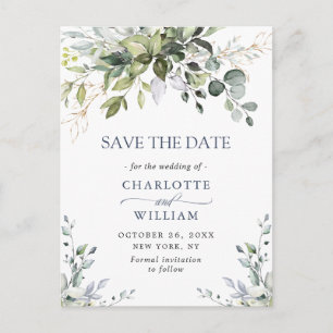 Cartão Postal Casamento Elegante Eucalyptus Greenery Salvar a Da