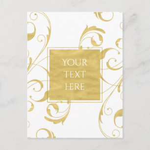 Cartão Postal Casamento Elegante Floral Redemoinho Branco & Dour