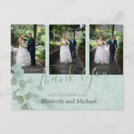 Cartão Postal Casamento Elegante Marble Verde Eucalyptus Obrigad