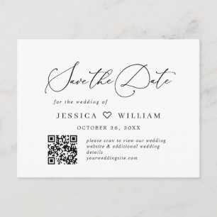 Cartão Postal Casamento Elegante Minimalista Salve o código QR d