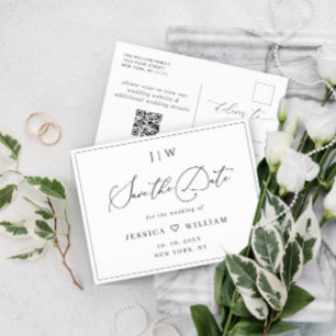 Cartão Postal Casamento Elegante Minimalista Salve o código QR d