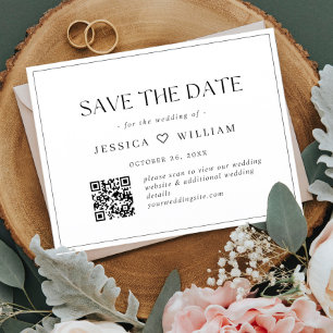 Cartão Postal Casamento Elegante Minimalista Salve o código QR d