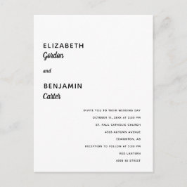 Cartão Postal Casamento Elegante Minimalista Simples Tipografia 