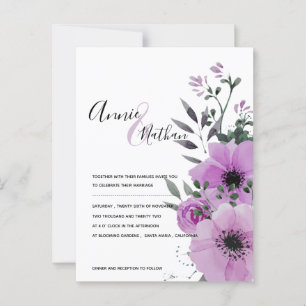 Cartão Postal Casamento Elegante Mínimo Floral Roxo