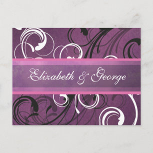 Cartão Postal Casamento Elegante Real Purple Grunge Damask