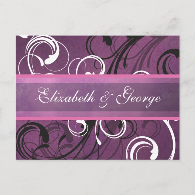Cartão Postal Casamento Elegante Real Purple Grunge Damask (Frente)