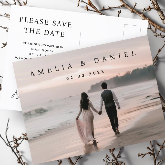 Cartão Postal Casamento elegante salvar a foto de data (Elegant wedding save the date photo postcard)