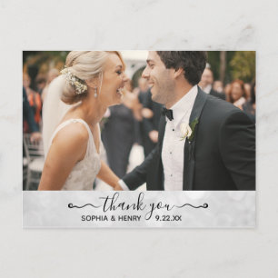 Cartão Postal Casamento Elegante Tipografia Moderna Foto Obrigad