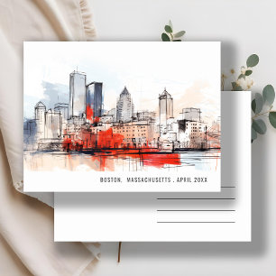 Cartão Postal Casamento em Aquarela da Cidade de Boston Massachu