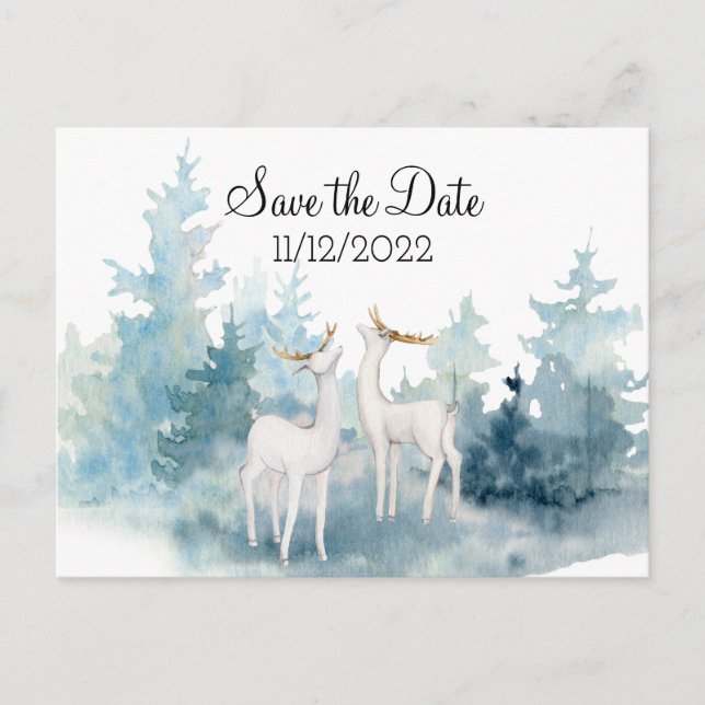 Cartão Postal Casamento em Aquarela de Veado no Inverno Salve a  (Frente)