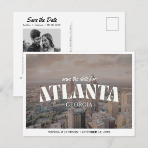 Cartão Postal Casamento em Atlanta Save the Date Downtown Retro