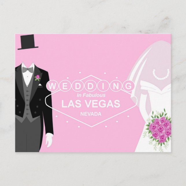 Cartão Postal Casamento em Las Vegas, noiva em um terno e noiva (Frente)