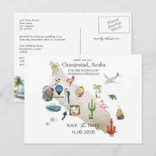 Cartão Postal Casamento em Oranjestad Aruba Save the Date