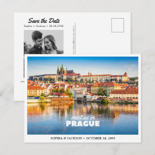 Cartão Postal Casamento em Praga Salve a Data Viagem Retro