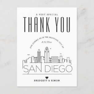 Cartão Postal Casamento em San Diego Obrigado por Vir! Cartão-