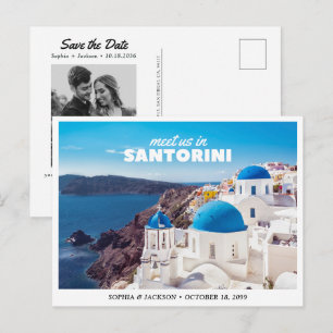 Cartão Postal Casamento em Santorini Salve a Data Viagem Retro