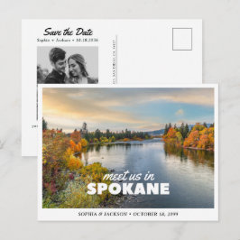 Cartão Postal Casamento em Spokane Salve a Data Viagem Retro