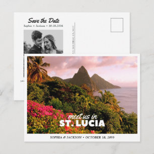Cartão Postal Casamento em St. Lucia Salve a Data Viagem Retro