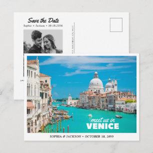 Cartão Postal Casamento em Veneza Itália Salvar a Data Retro