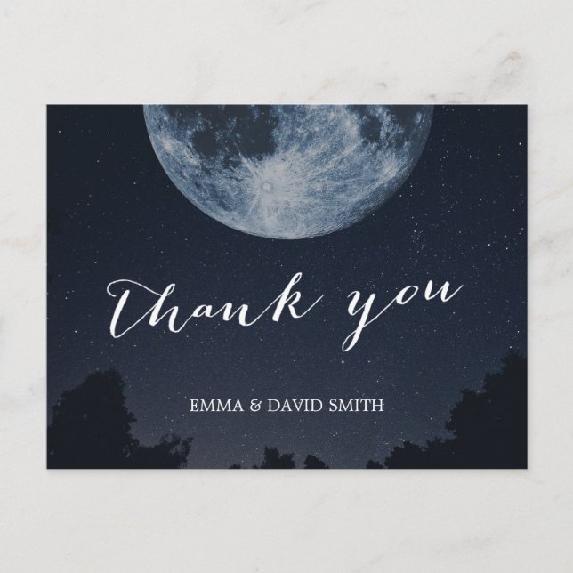 Cartão Postal Casamento entre Lua Elegante e Estrelas Obrigado (Frente)