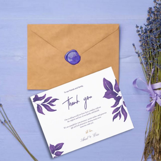 Cartão Postal Casamento Eucalipto Roxo Elegante Obrigado (Criador carregado)