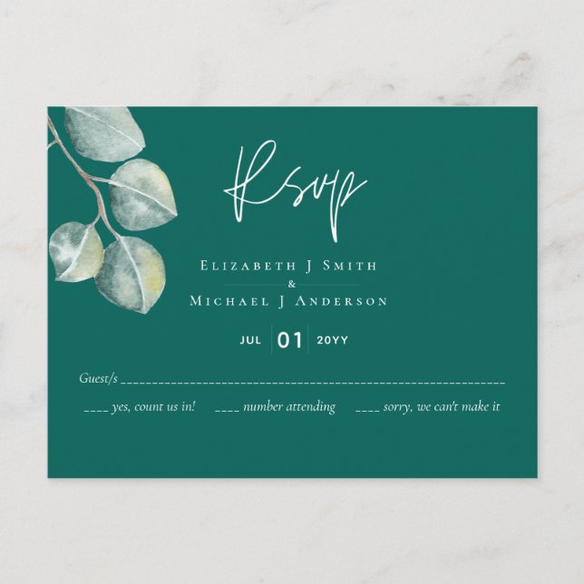 Cartão Postal Casamento EUCALYPTUS Branco de baixa estimativa (Frente)